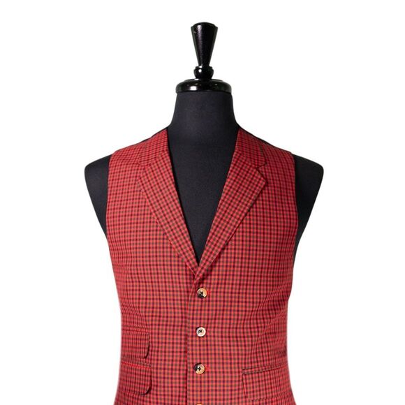 Mens 42R Wool Vest Red Green Blue Check Waistcoat Preppy Casual Formal Party - Picture 4 of 10